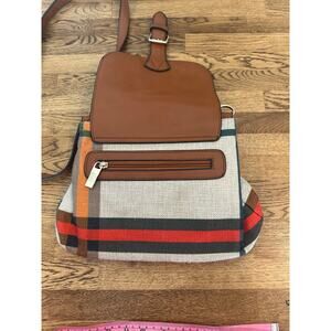 Purse, Timeless, Traditional, Red , Orange and Green Tweed. Soft Faux Leather.